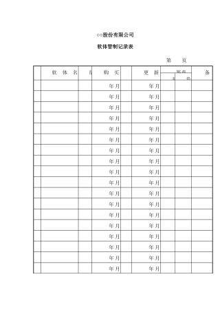 股份有限公司软体管制记录表