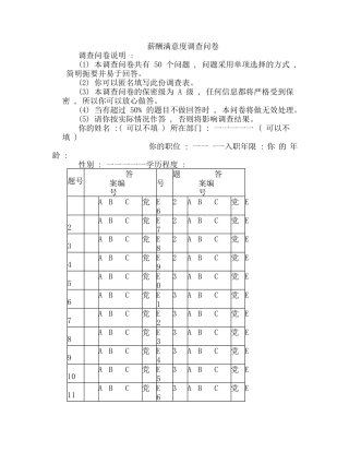薪酬福利薪酬满意度调查问卷