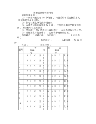 薪酬满意度调查问卷