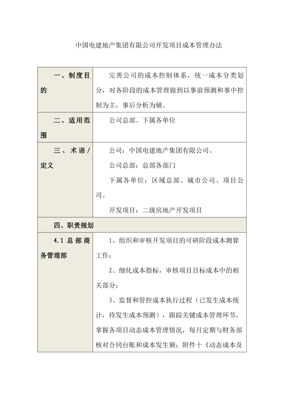 中国电建地产集团有限公司开发项目成本管理办法_第1页
