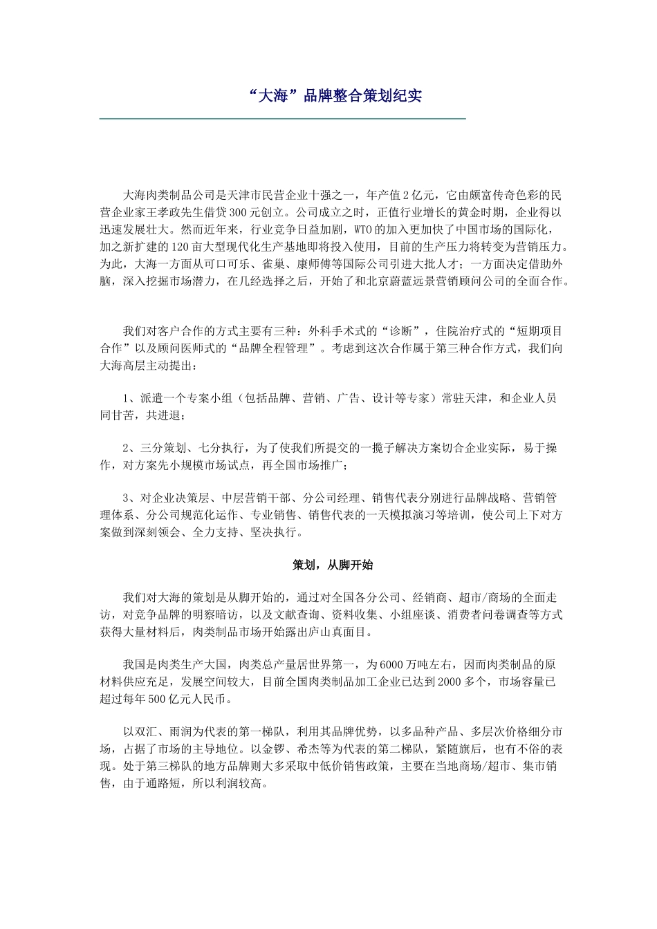 “大海”品牌整合策划纪实_第1页