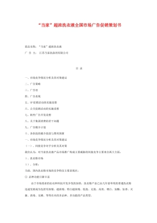 “当家”超浓洗衣液全国市场广告促销策划书