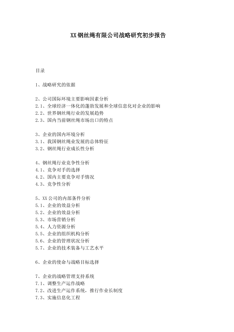 XX钢丝绳有限公司战略研究初步报告_第1页