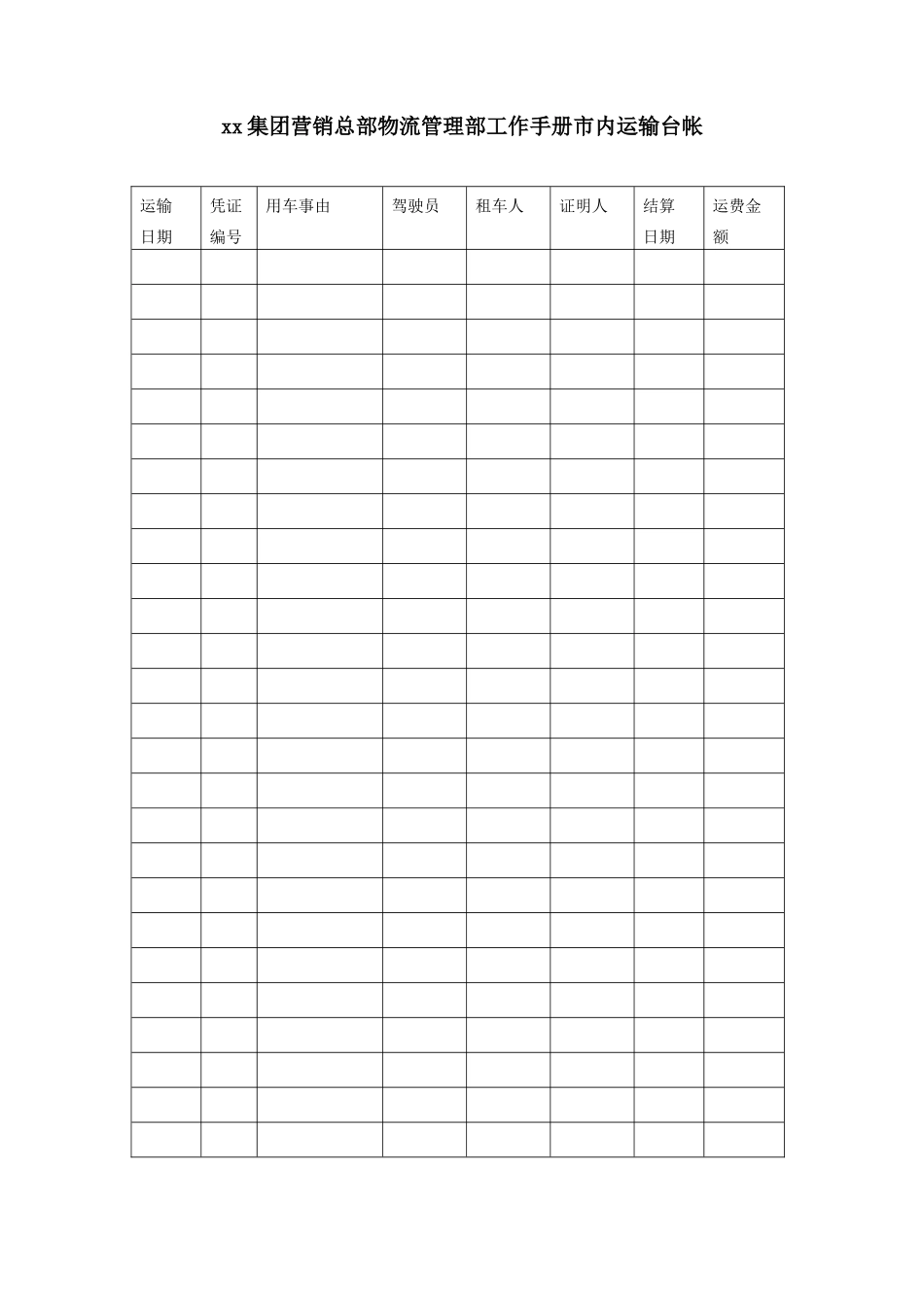 集团营销总部物流管理部工作手册市内运输台帐_第1页