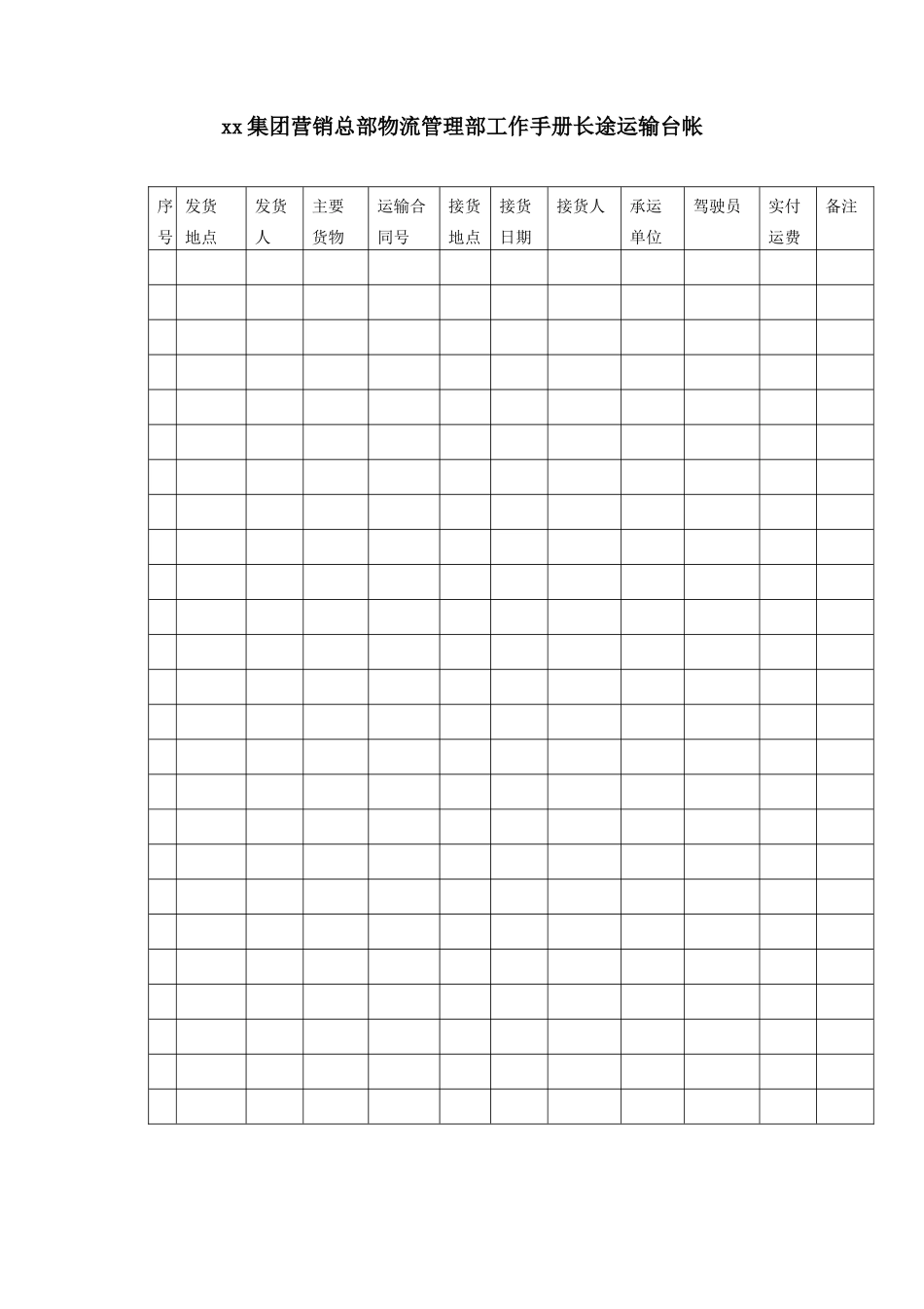 集团营销总部物流管理部工作手册长途运输台帐_第1页