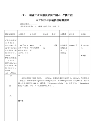 桃花工业园顺美家园二期4#～5#楼工程底班组结算清单