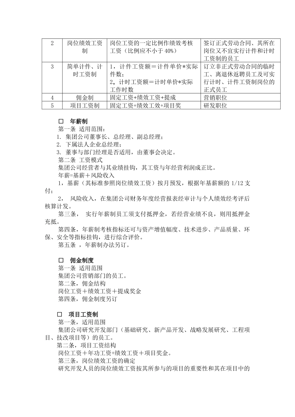 重庆四维瓷业(集团)股份有限公司薪酬管理制度_第2页