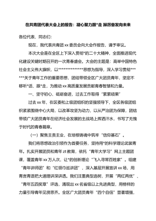 在共青团代表大会上的报告：凝心聚力跟党走+踔厉奋发向未来