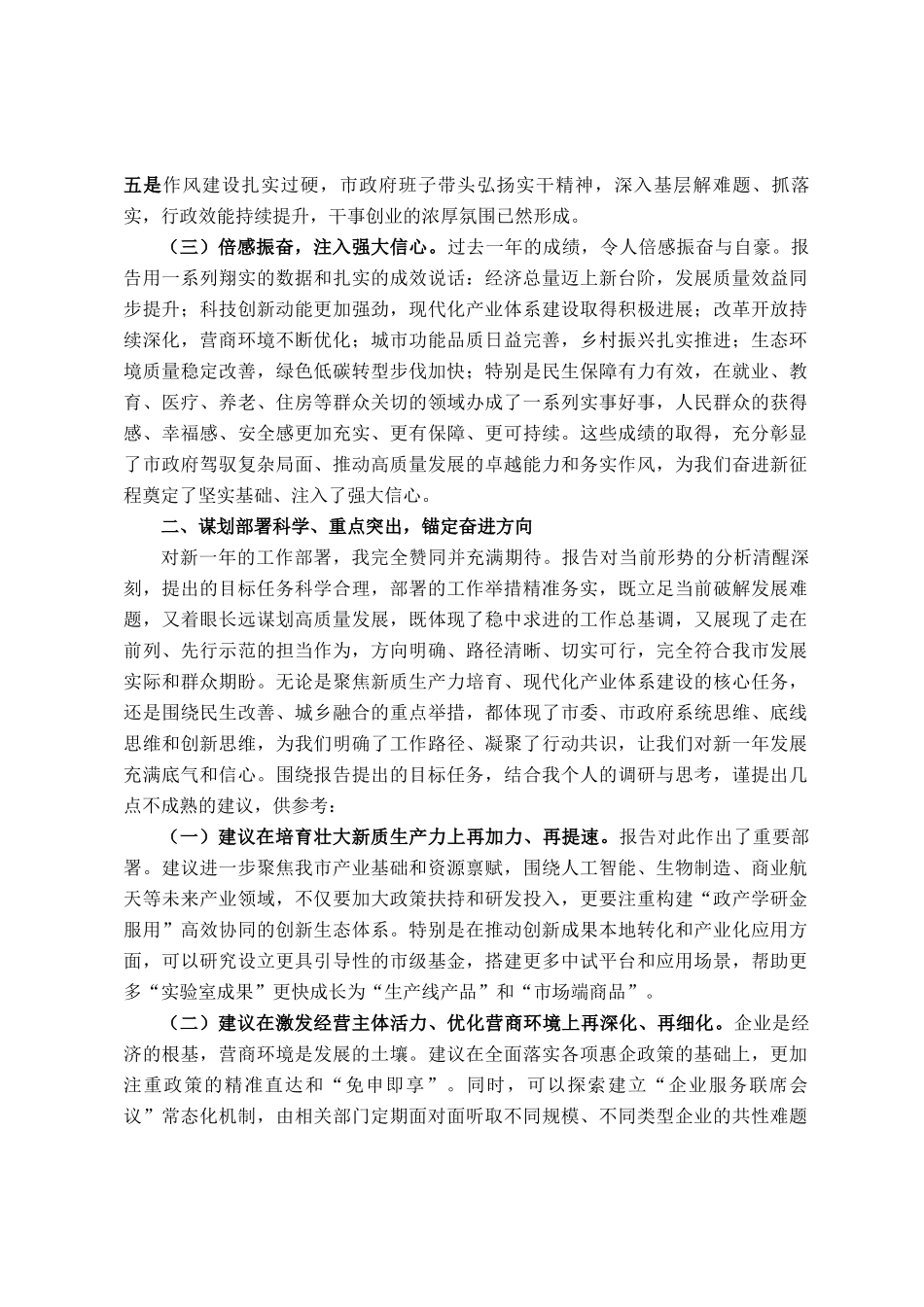在讨论审议市政府工作报告时的发言提纲_第2页