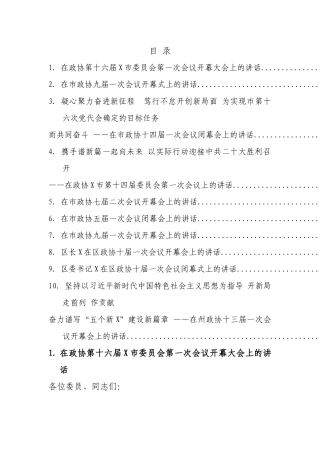 政协工作会议讲话：各级政协工作会议讲话汇编