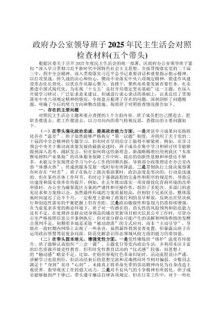 政府办公室领导班子2025年民 主生活会对照检查材料(五个带头)