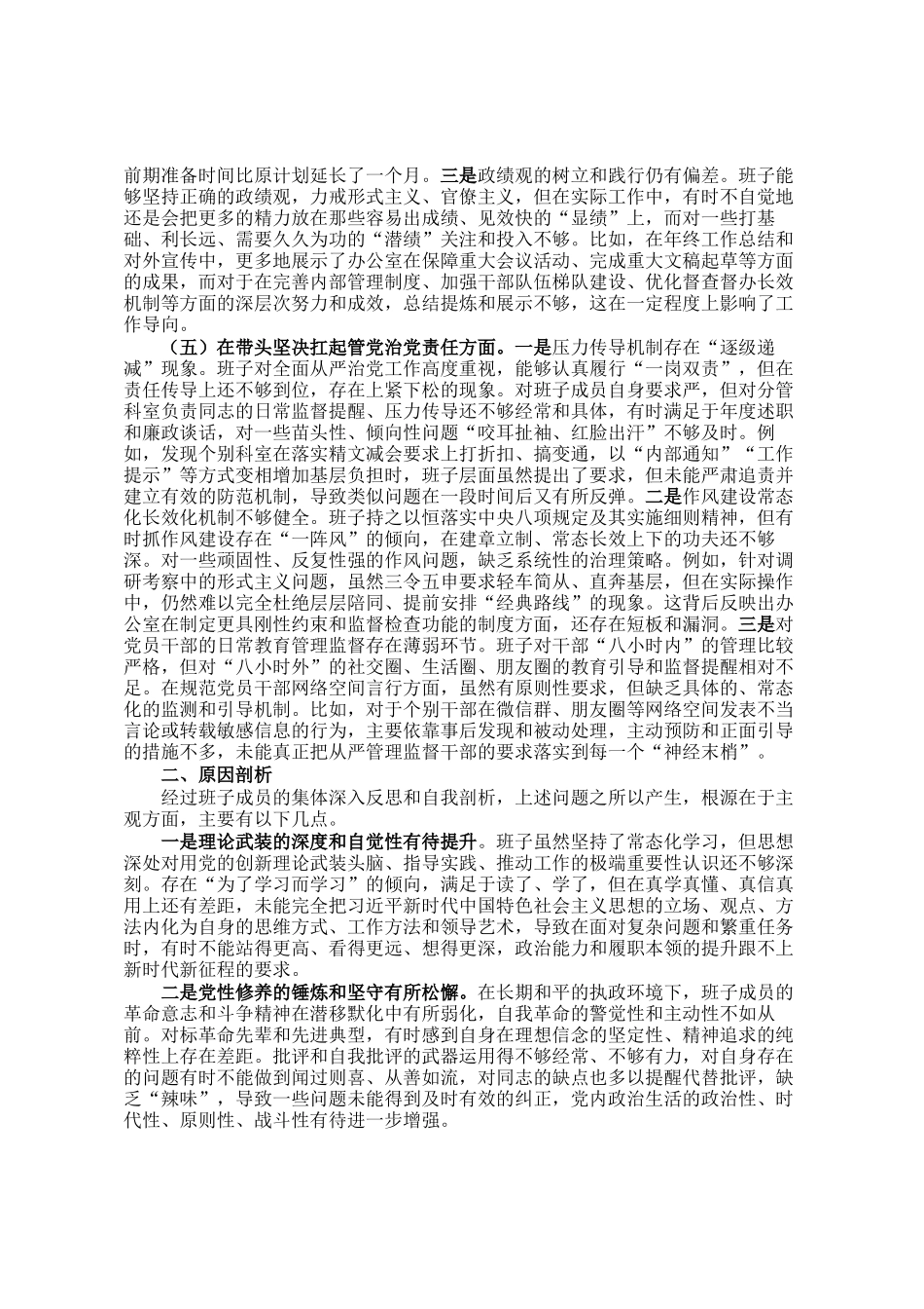 政府办公室领导班子2025年度民 主生活会对照检查材料(五个带头)_第3页