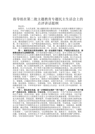 指导组在第二批主题教育专题民 主生活会上的点评讲话提纲