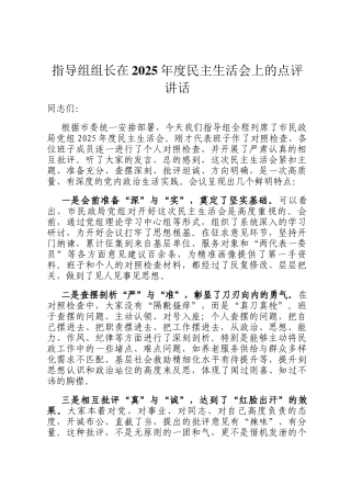 指导组组长在2025年度民主生活 会上的点评讲话
