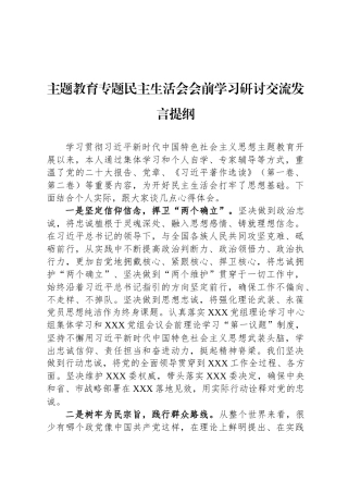 主题教育专题民主生 活会会前学习研讨交流发言提纲