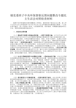 镇党委班子中央环保督察反馈问题整改专题民主 生活会对照检查材料