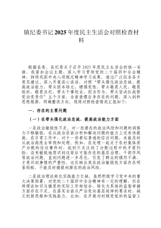 镇纪委书记2025年度民主 生活会对照检查材料