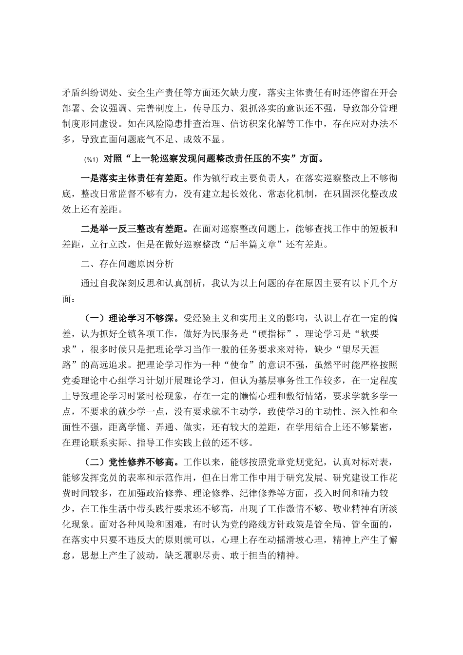 镇长巡察整改专题民 主生活会对照检查材料_第3页
