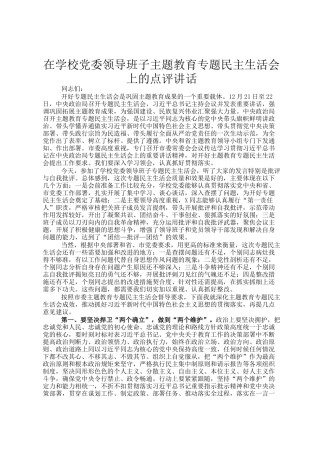 在学校党委领 导班子主题教育专题民主生 活会上的点评讲话