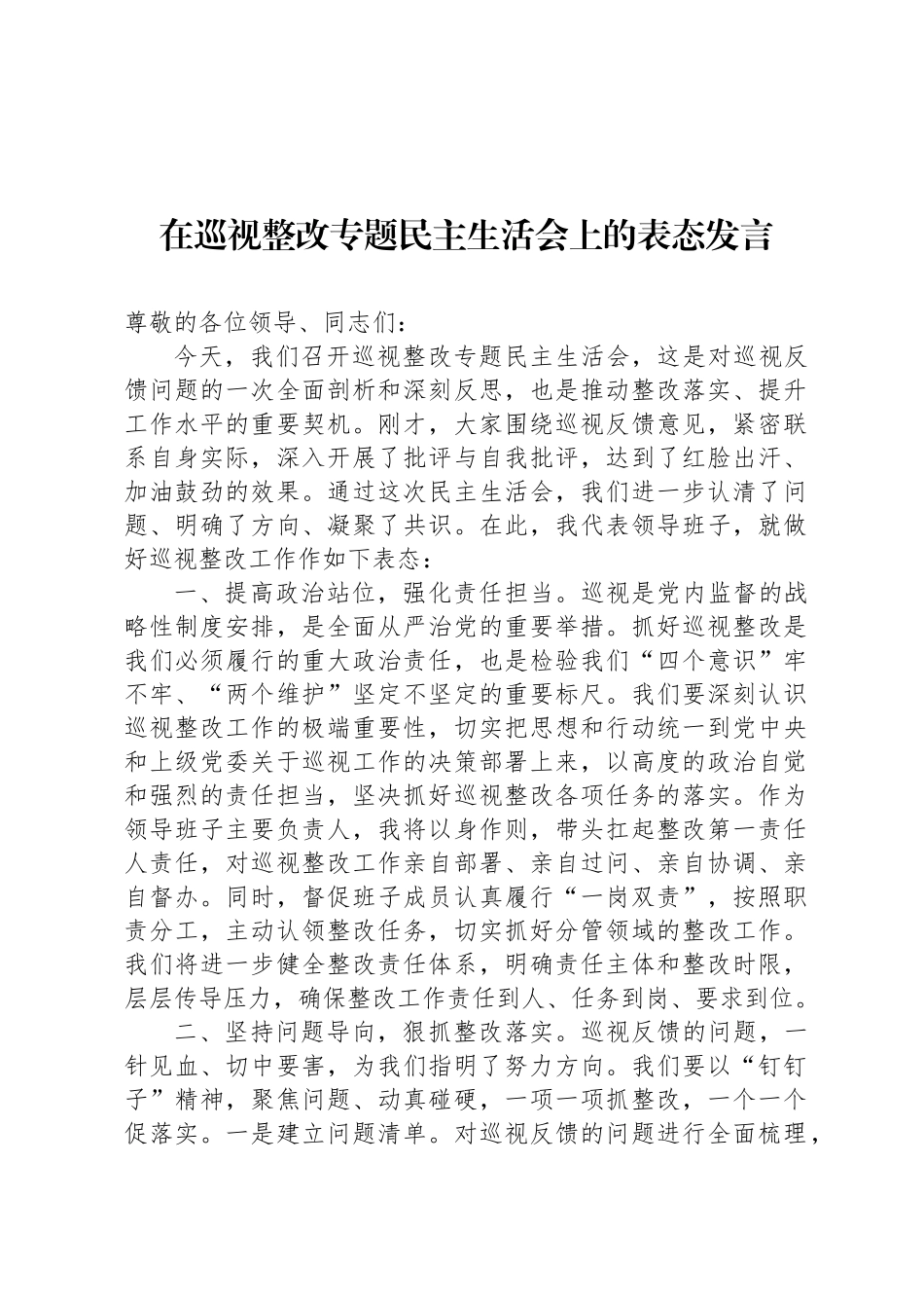 在巡视整改专题民主 生活会上的表态发言材料汇编（3篇）_第2页