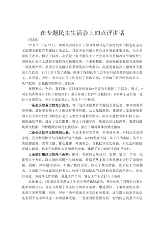 在专题民主 生活会上的点评讲话