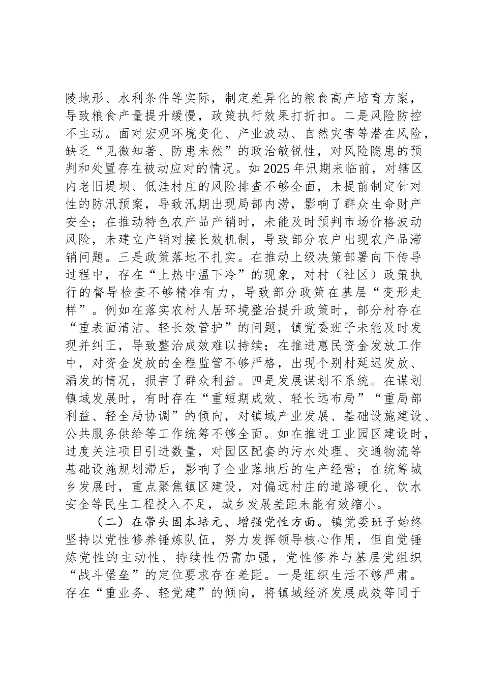 镇党委班子2025年度民主 生活会“五个带头”对照检查发言_第2页