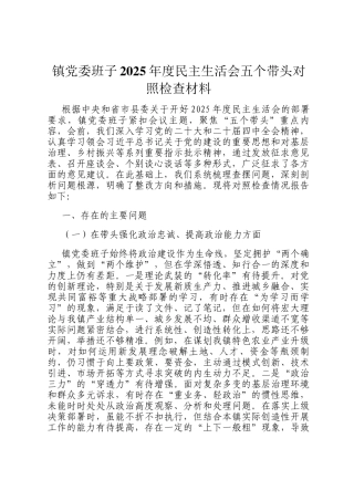 镇党委班子2025年度民主生活 会五个带头对照检查材料