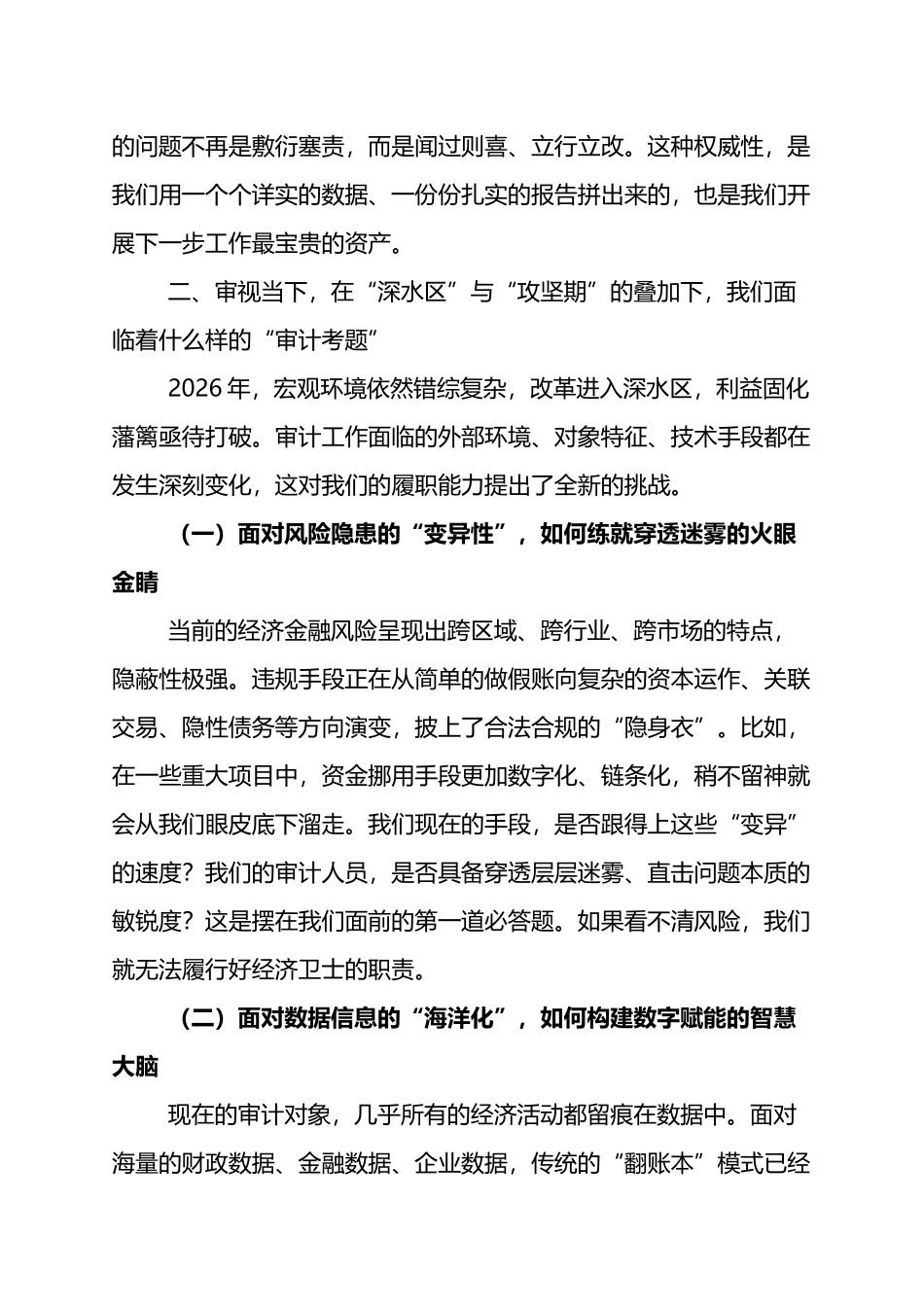 2026年在审计部部长战略务虚会上的发言：锚定经济卫士坐标+开启监督护航新篇_第3页