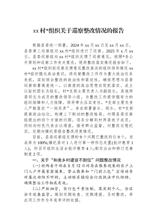 XX村党组织关于巡察整改情况的报告