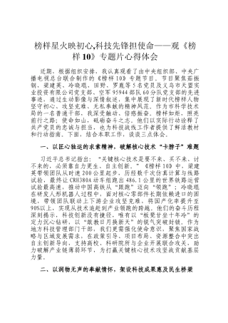 榜样星火映初心,科技先锋担使命——观《榜样10》专题片心得体会