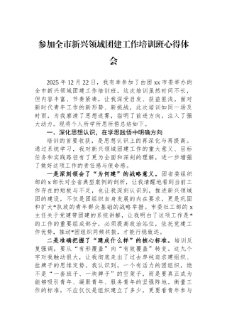 参加全市新兴领域团建工作培训班心得体会
