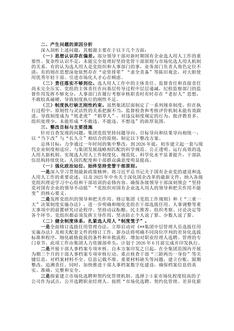 公司关于选人用人工作的自查整改方案_第2页