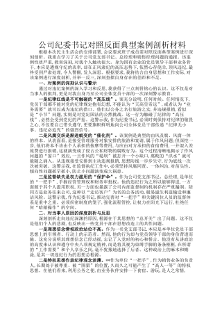 公司纪委书记对照反面典型案例剖析材料