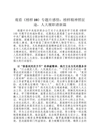 观看《榜样10》专题片感悟：榜样精神照征途，人大履职谱新篇