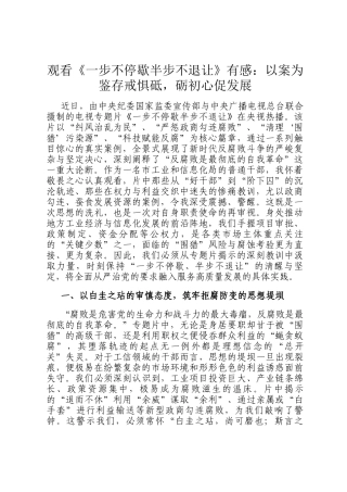 观看《一步不停歇半步不退让》有感：以案为鉴存戒惧砥，砺初心促发展