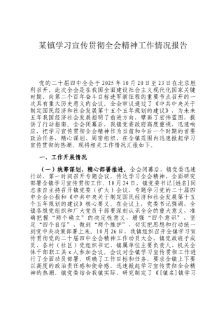 某镇学习宣传贯彻全会精神工作情况报告