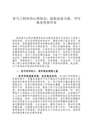 青马工程培训心得体会：汲取奋进力量，书写税务青春华章