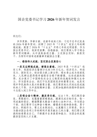 国企党委书记 学习2026年新年贺词发言