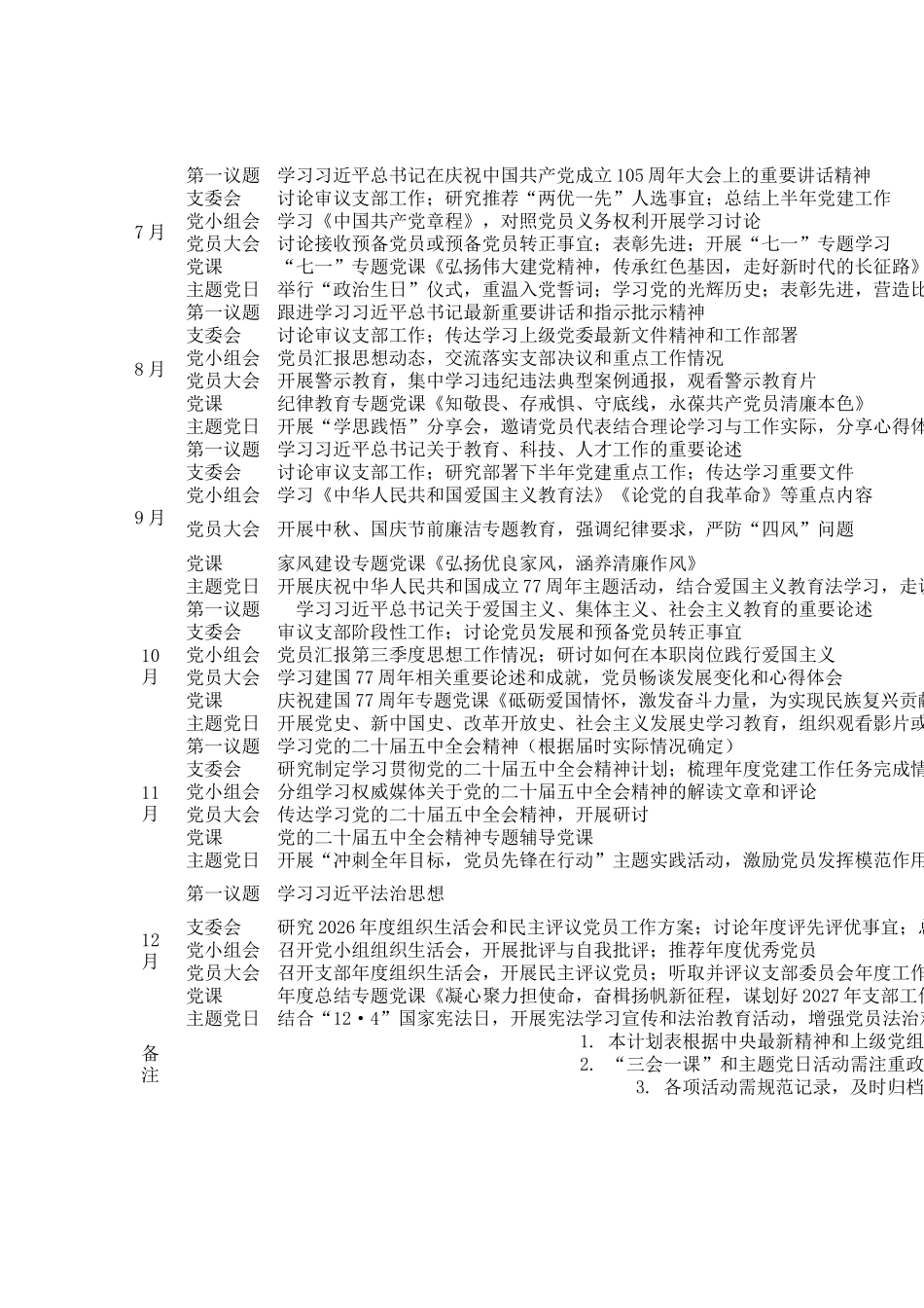 党支部2026年三会 一课主题党日计划表_第2页