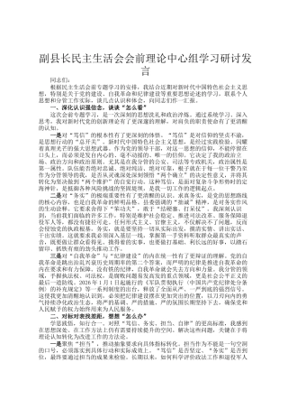 副县长民主生活 会会前 理论中心组学习研讨发言