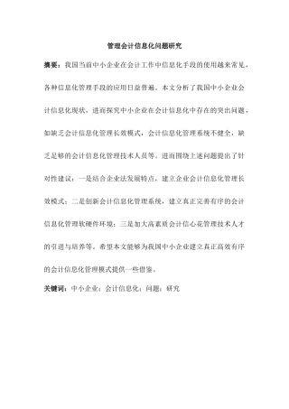 管理会计信息化问题研究分析  财务管理专业