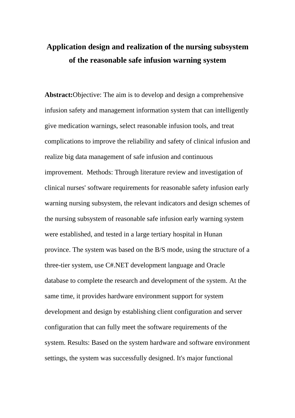 合理安全输液预警系统护理子系统的应用设计与实现分析研究  计算机科学与技术专业_第3页