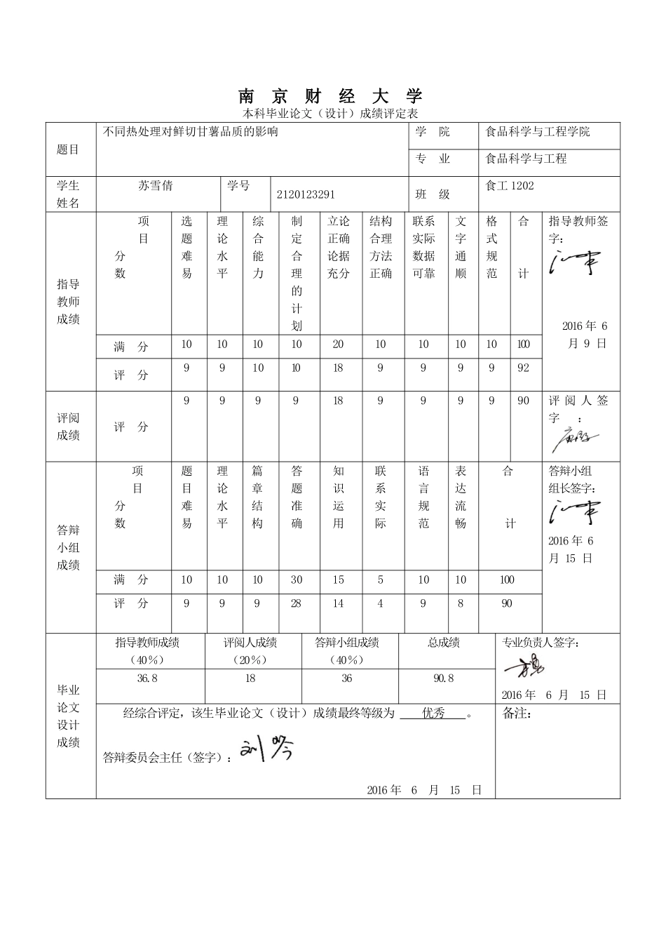 本科毕业论文（设计）成绩评定表_第1页