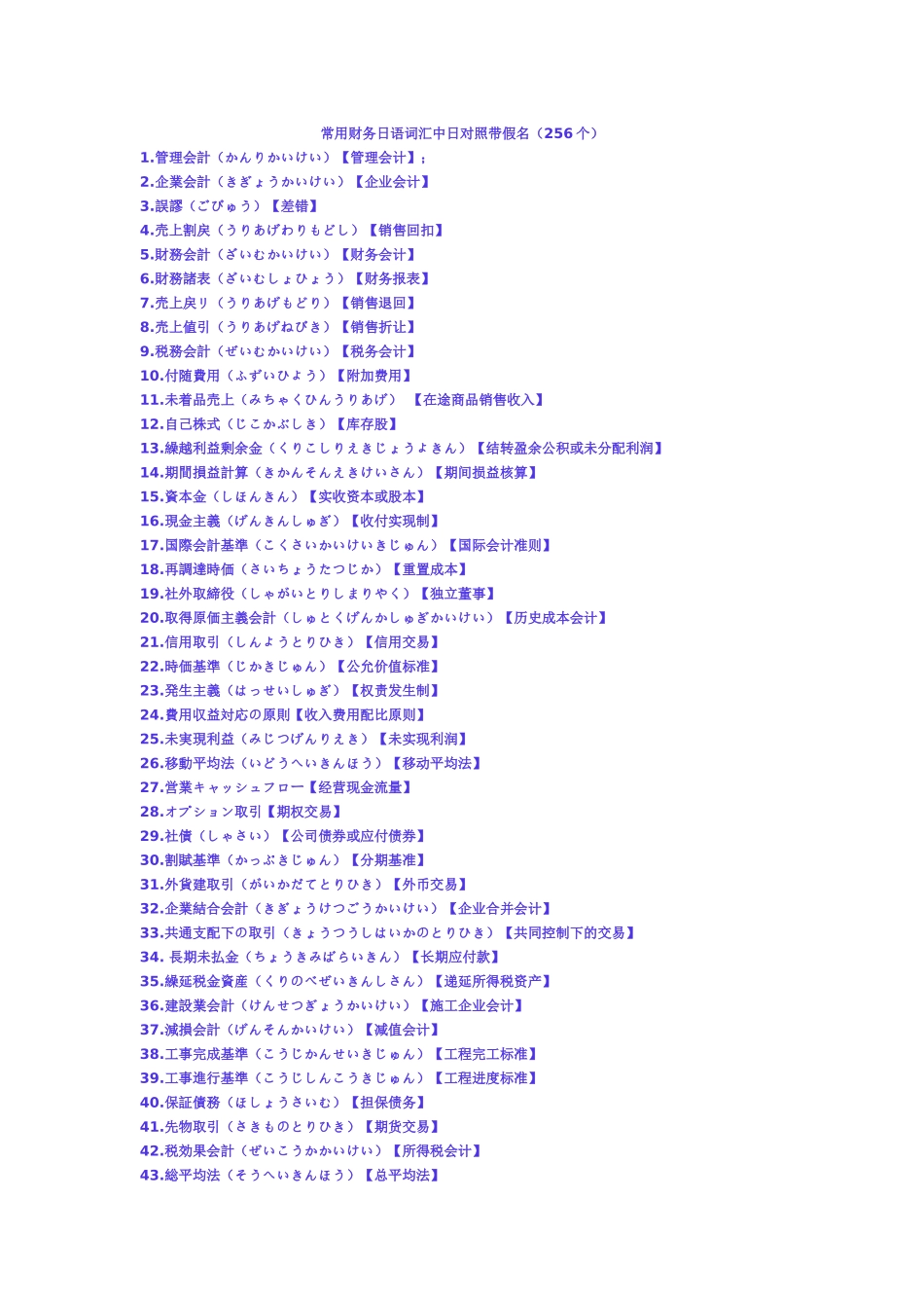 常用财务日语词汇中日对照带假名（256个）_第1页