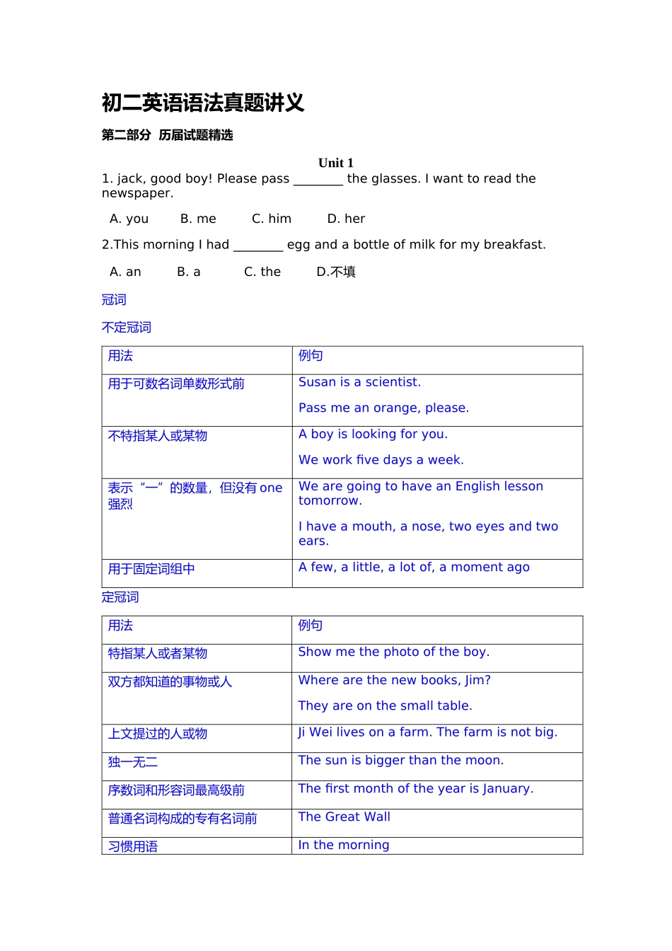 初二英语语法真题讲义_第1页