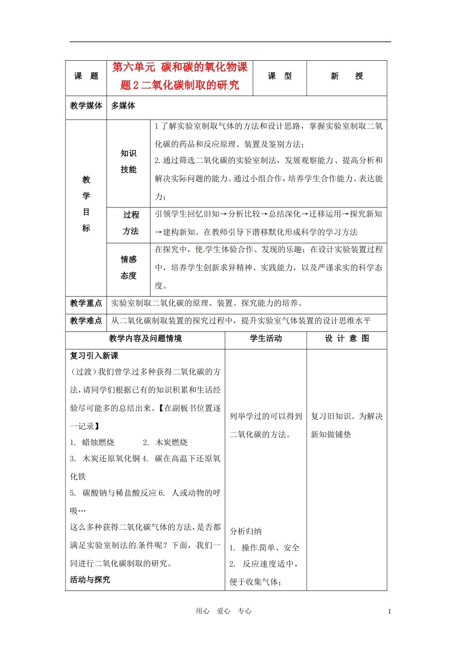 第六单元 碳和碳的氧化物课题2二氧化碳制取的研究_第1页