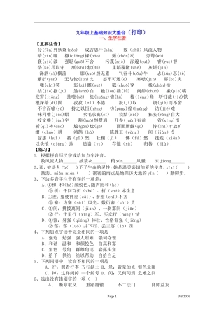 九年级上基础知识大整合（打印）