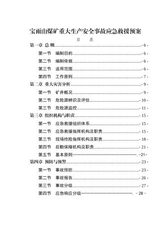 宝雨山煤矿重大生产安全事故应急救援预案