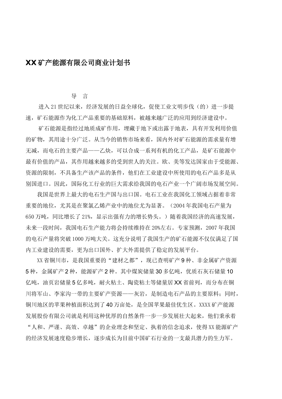 矿产能源有限公司商业计划书_第1页