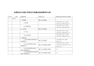全国性及中央部门和单位行政事业性收费项目目录